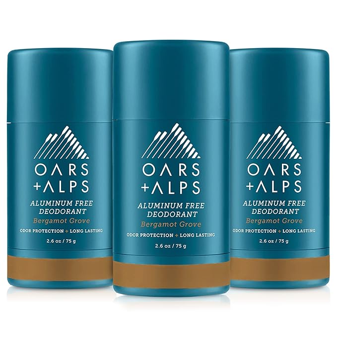 Oars + Alps Aluminum Free Deodorant for Men and Women, Dermatologist Tested and Made with Clean Ingredients, Travel Size, Bergamot Grove, 3 Pack, 2.6 Oz Each
