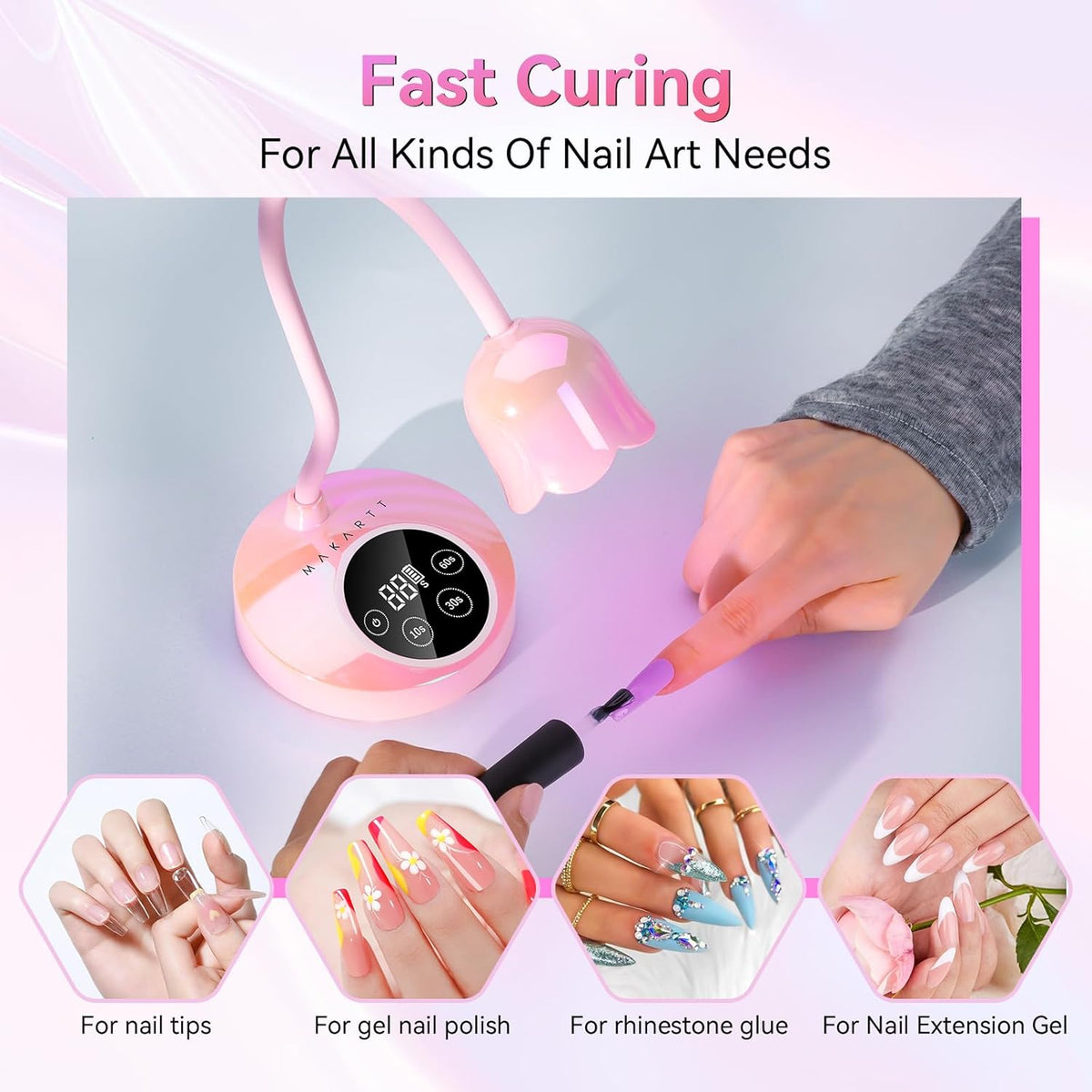 Makartt UV LED Nail Lamp - Mini UV Light for Gel Nails Polish Fast Curing Goosenecks Lamp 30W Rechargeable LED Nail Light Nail Dryer with 4 Timers & Auto Sensor for Salon Home DIY Use