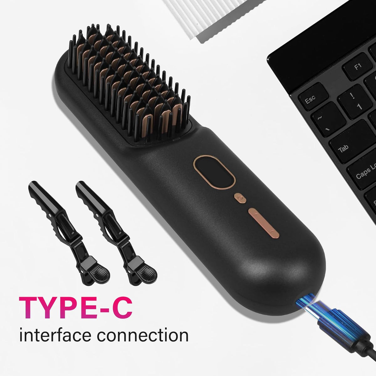 Rechargeable Hot Hair Brush Straightener Heat Pressing Combs Ceramic Electric Straightening Comb, Anti Burn for Natural Black Hair Beard Wigs Holiday Gifts