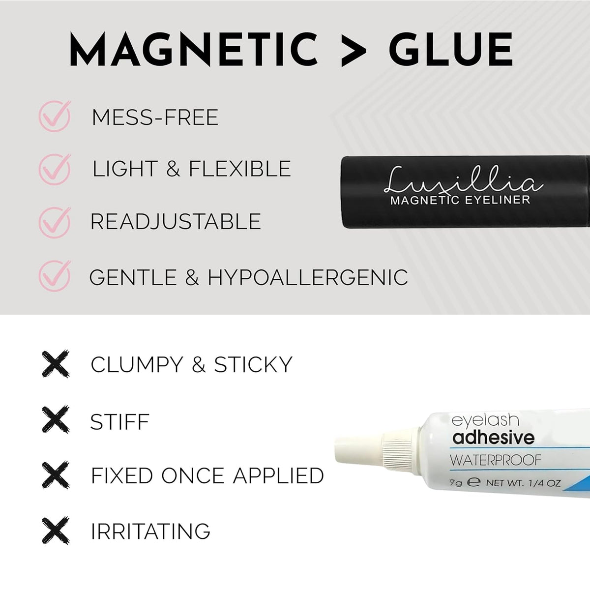Luxillia Magnetic Eyelashes Kit – 7 Piece Magnetic Eyelash & Eyeliner Set with Applicator – Natural Look Easy Apply Reusable Fake Extension Lashes, No Glue – Pestañas Postizas Magnéticas Naturales