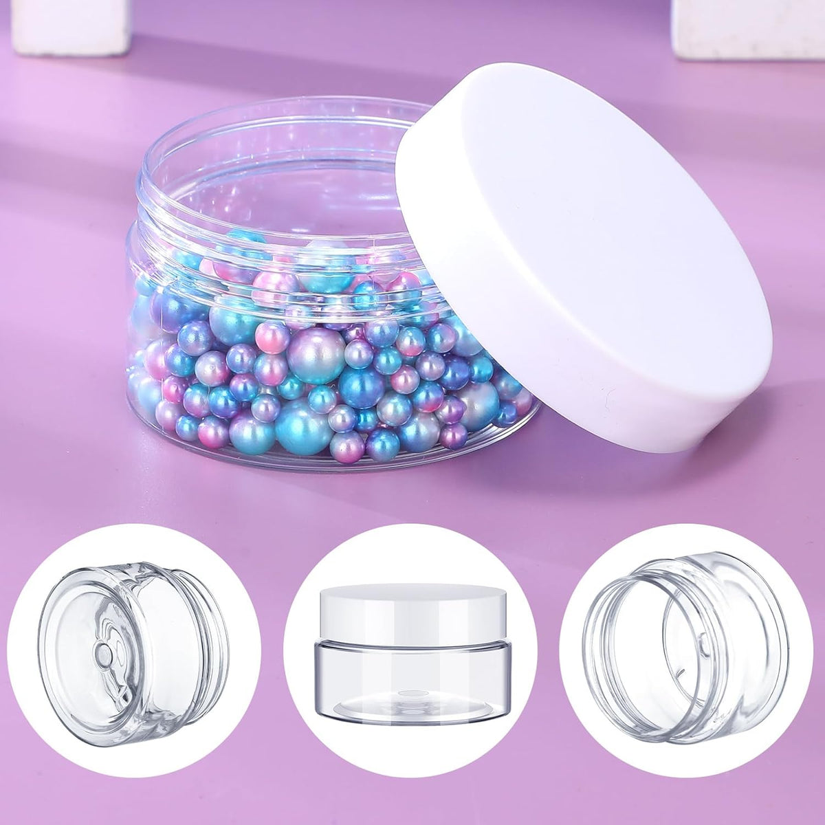 SATINIOR 100 Pcs Plastic Jars with Lids Small Containers Lids Wide Mouth Small Plastic Containers for Lotion Cream Rhinestones Body Butters Travel Storage(4 oz,White)