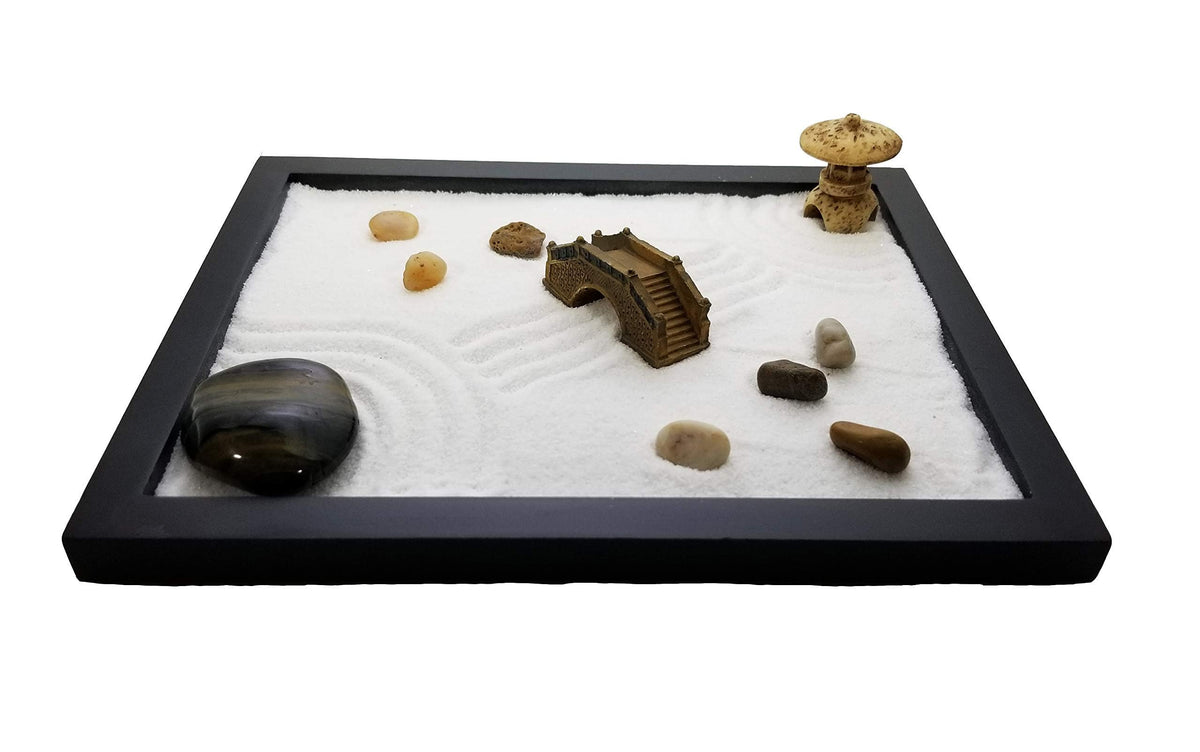 Zen Sand Garden for Desk with Rake, Rocks and Figures (Medium)