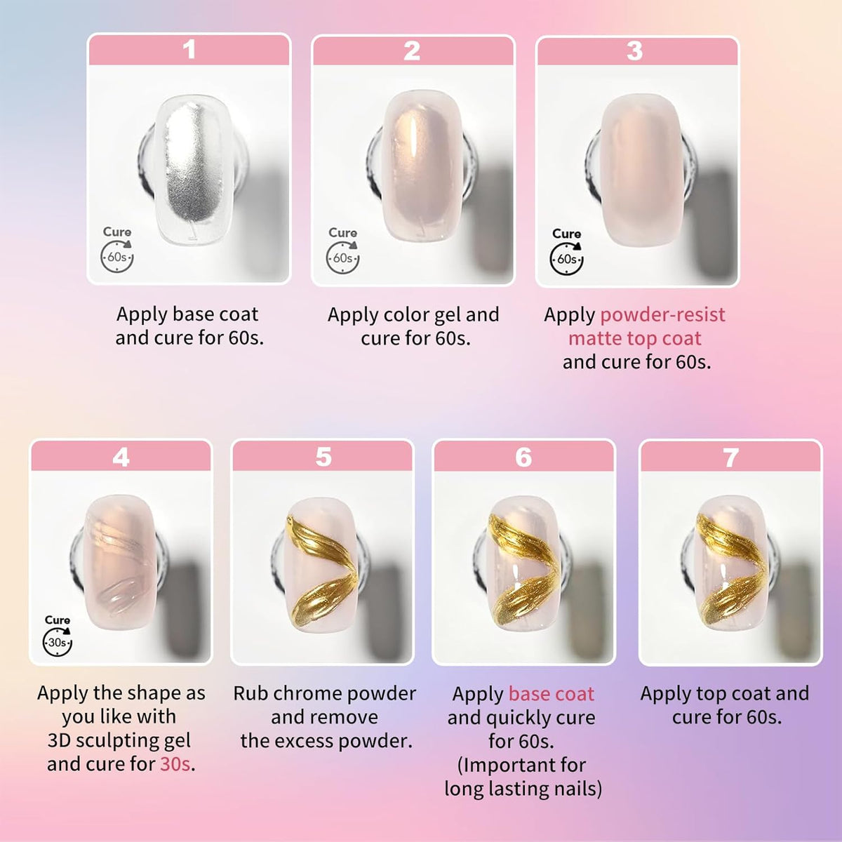 3D Nail Gel and Chrome Nail Powder Kit, 3 in 1 No Wipe Clear 3D Sculpting Gel for Nail Art Carving Molding Rhinestone Glue 15g, Gold Silver Metallic Mirror Nail Chrome Powder Glitter for Manicure