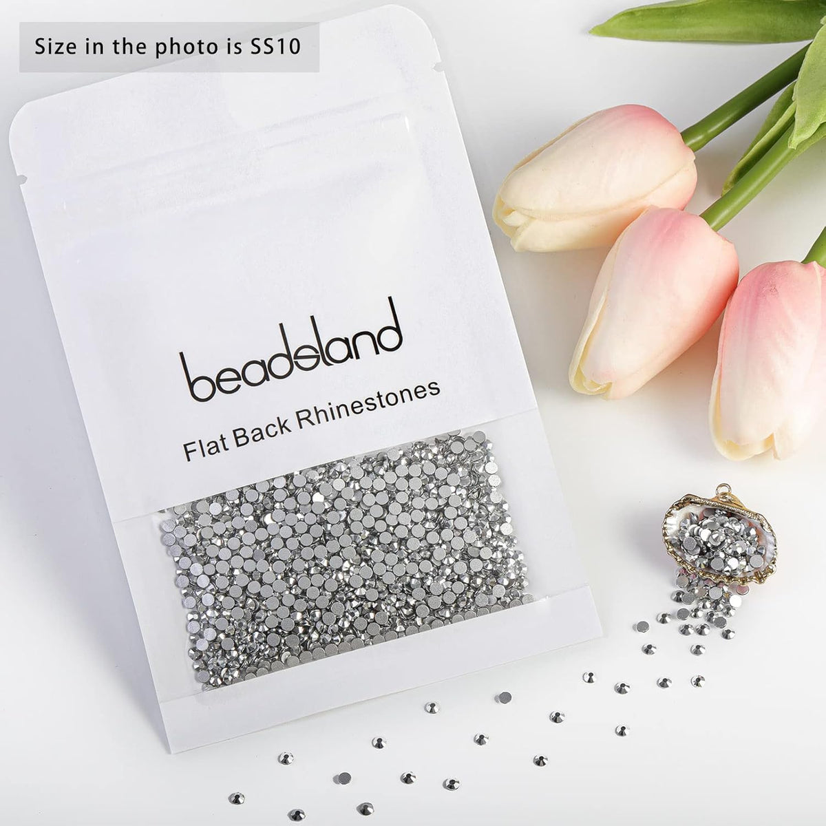 beadsland Flat Back Crystal Rhinestones Round Gems for Nail Art and Craft Glue Fix,Silver Hematite (2.7-2.8mm) SS10/1440pcs