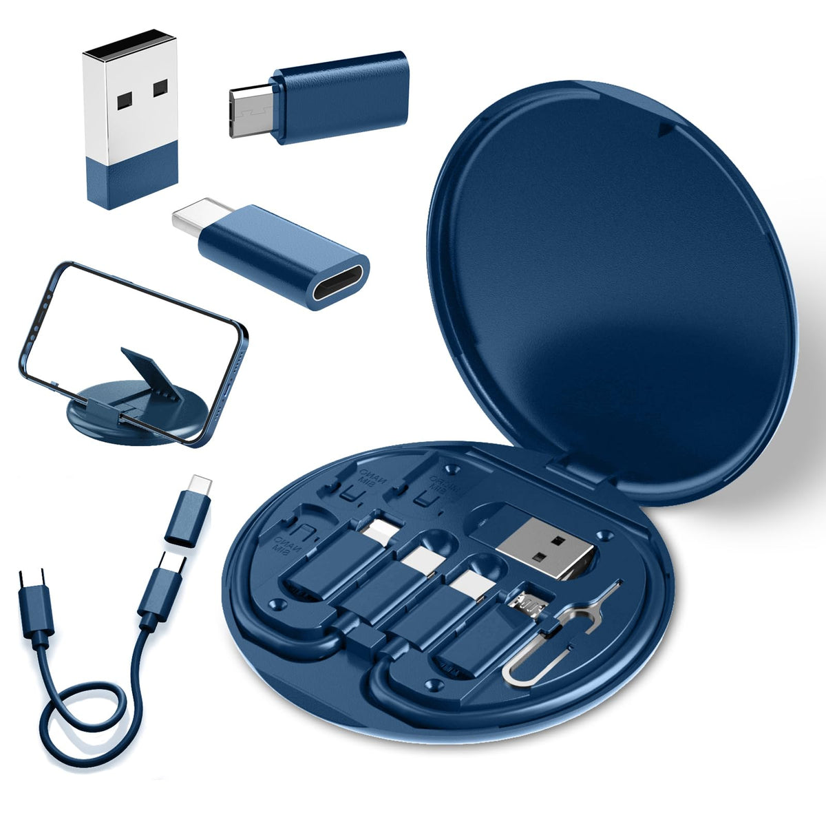 USB C Adapter Case with OTG & Multiple Cables - micro USB & USB A to USB C, SIM Extractor/SIM Slot/Phone Holder