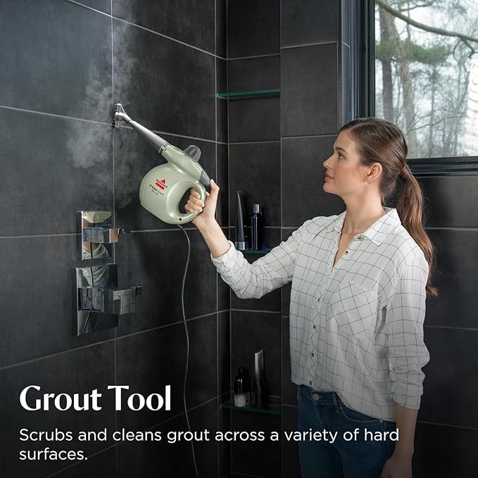 BISSELL Steam Shot Deluxe handheld pressurized steamer for maintenance cleaning with 10 cleaning tools