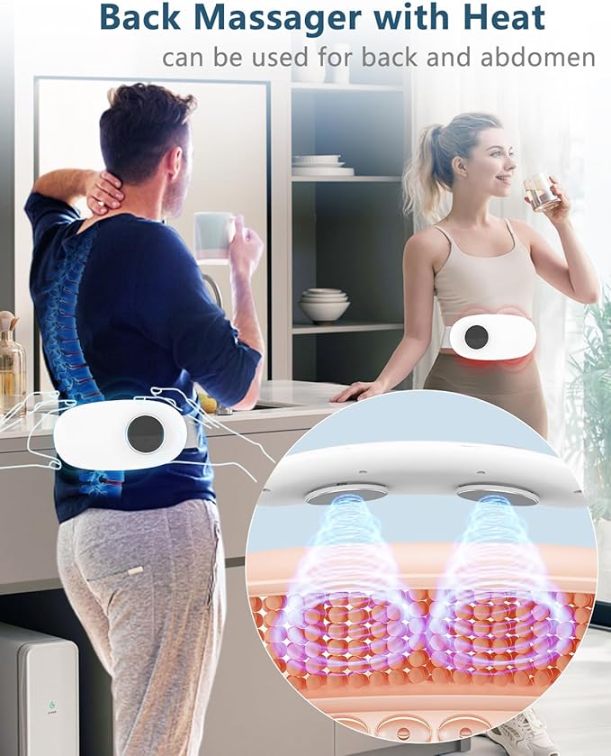 Heating Pad for Back Pain Relief-Lower Back Massager with Heat,Abdominal Belly Massagers with 6 Massage&16 Levels,3 Heated,Cordless Portable Travel Waist Wrap Belt,Mothers Day Gifts for Him Her