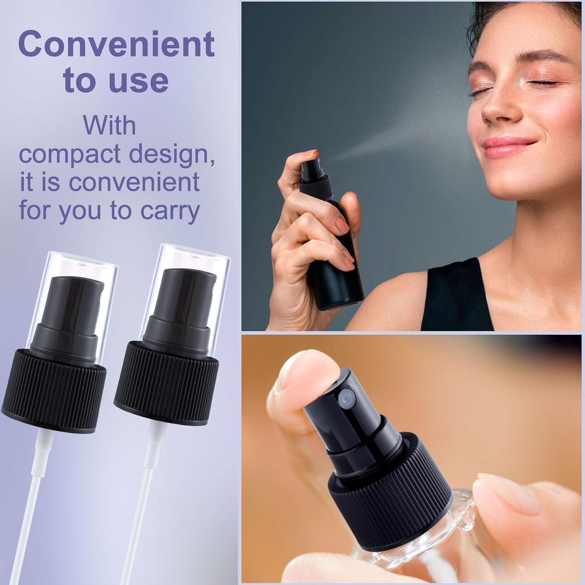 8pcs Sprayer Top Caps, Fine Mist Nozzle Replacement with 5.9" Dip Tube, 24/410 Plastic Sprayer Pump for Perfumes Cleaning Solution- Black