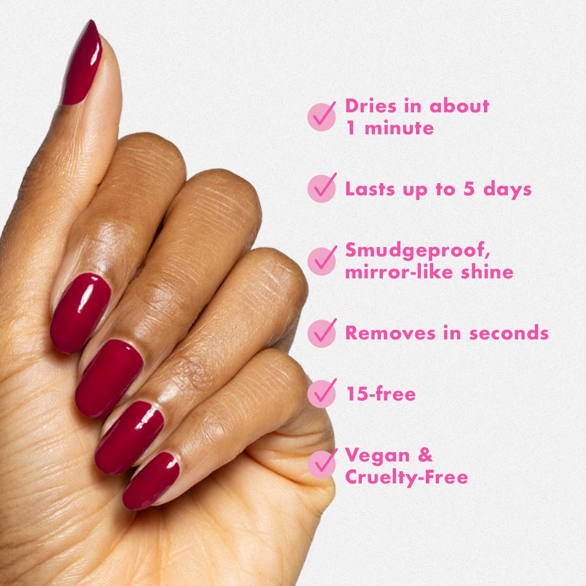 Olive & June Quick Dry Nail Polish | Instant, Fast-Drying, Smudgeproof Color | 15-free, Vegan, Cruelty-Free Formula | Lasts up to 5 Days | Salon-Quality Manicure, Pedicure at Home | Mulberry | Maroon