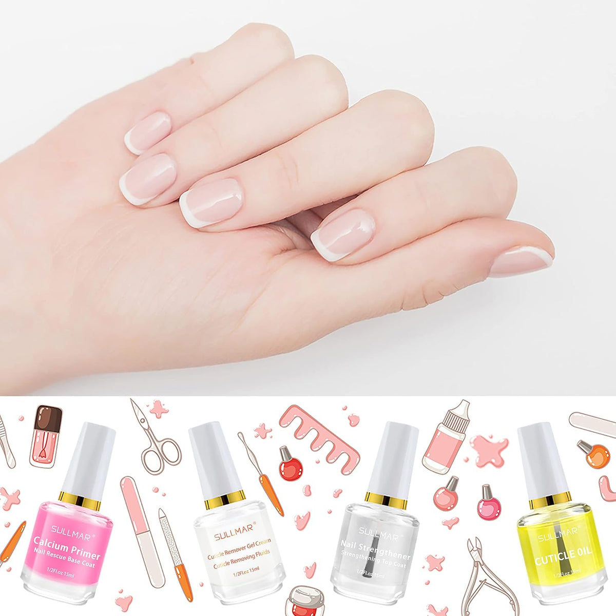 4in1 Nail Hardener Nail Strengthener Nail Rescue Calcium Primer for Thin Nails Growth Nail Repair Nail Care Kit with Cuticle Oil Cuticle Remover Gel Cream