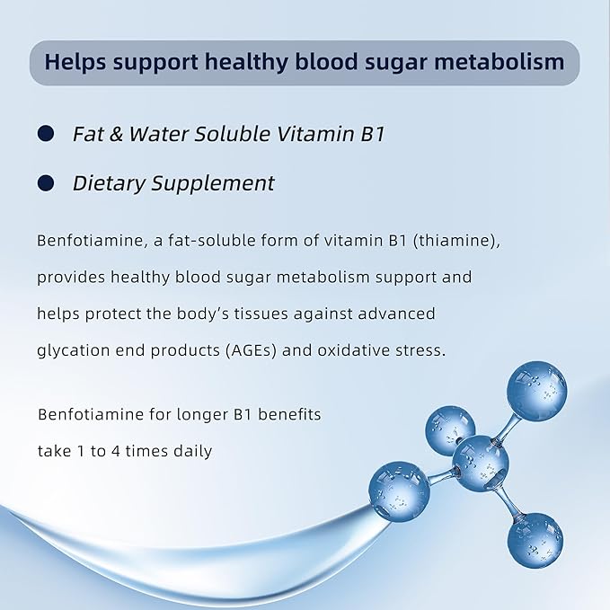 Benfotiamine 600mg Plus 20mg Vitamin B1 | 120 Veggie Capsules | Made in USA | 3rd Party Tested | Fat Soluble Essential Vitamin B1 Thiamine Supplement | Non-GMO | Gluten Free-Vegetarian Friendly