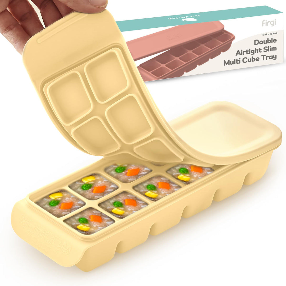 Firgi 1.7 oz/4 Sections Silicone Ice Cube Freezer Tray with Lid, 100% Food-Grade Platinum Silicone,Leak Resistance & Dishwasher Safe for Baby Food Prep,Breast Milk,Purees - Korean Made, Brown