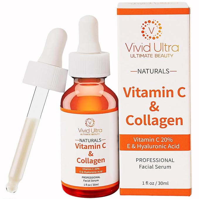 Vivid Ultra Vitamin C Serum for Face – Anti-Aging Serum with Hyaluronic Acid, Collagen & Vitamin E – Brightening Dark Spots, Firming Skin, Reducing Wrinkles & Acne Scars – 1 Fl Oz