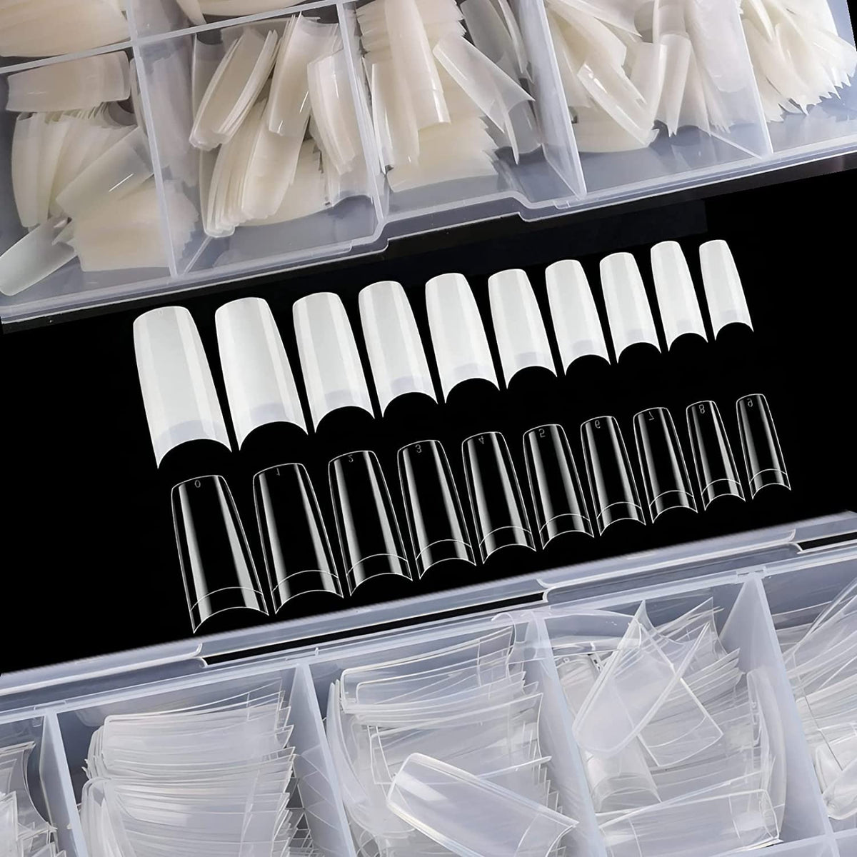 1000pcs Clear and Natural Acrylic Nail Tips,10 Size French Nail Tips For Acrylic Nails Half Cover False Nails Extension Artificial Fingernails