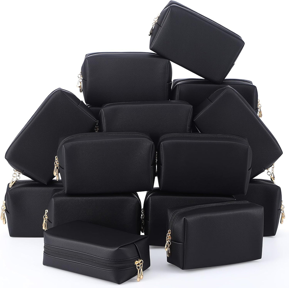 Kigeli 15 Pcs Aesthetic Makeup Bags PU Leather Cosmetic Pouches Waterproof Plain Toiletry Bags Makeup Pouches Bulk for Women Party Gift Travel Storage Organizer (Black)