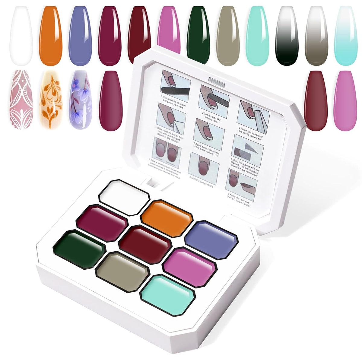 Gradient Painting Gel, 9 Colors Ombre Gel Nail Polish Brown Red Sponging for Pigment Pat Aura Nails French Manicure Long-lasting Soak of UV Home Salon DIY Nail Art Foreign Landscapes