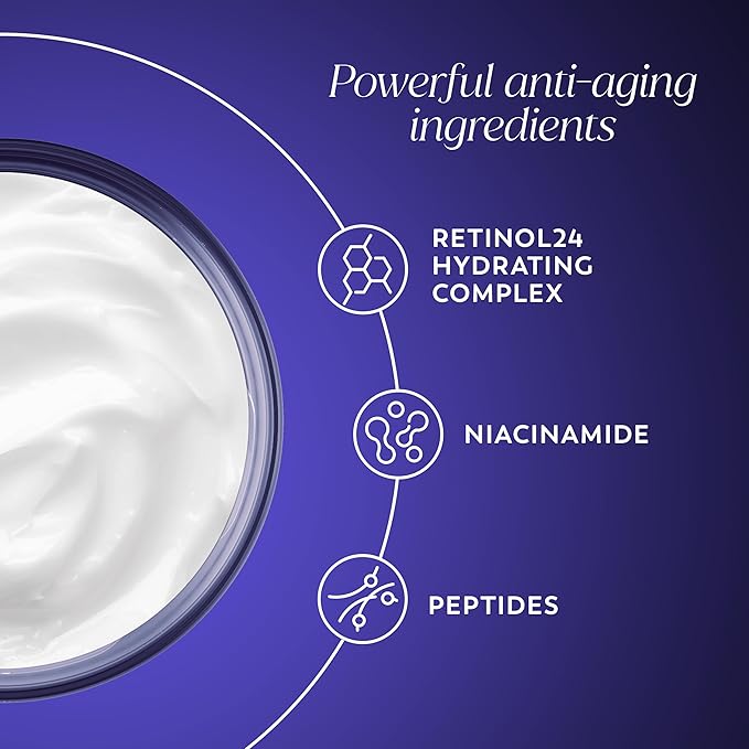 Olay Retinol Face Moisturizer, 24 MAX Anti-Aging Night Cream for Women, Fragrance-Free, Non Greasy - Anti-Wrinkle, Smooth Fine Lines, Tightening, Hydrating Skin Care - Peptides, Glycerin, 1.7 Oz