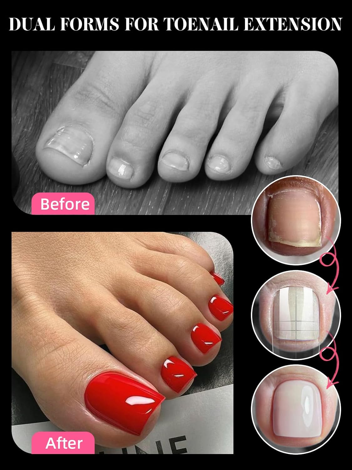 TOROKOM 300 Pcs Toe Nail Forms for Poly Extension Gel, Toenail Dual Forms Reusable Full Cover Molds for Poly Gel French Tip Acrylic Toenails Pedicure for Salon & DIY at Home 15 Sizes