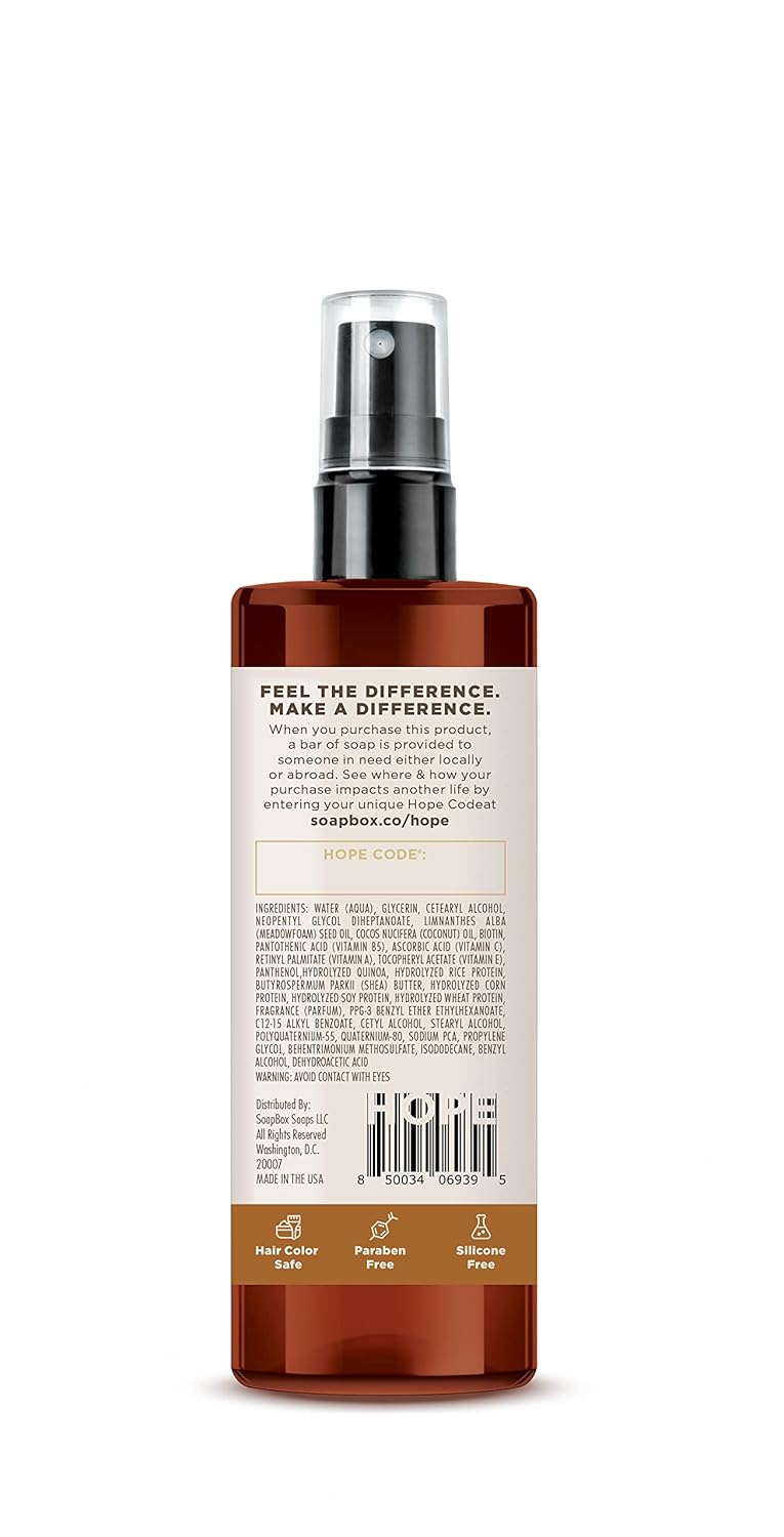 Soapbox Mane Tamer, Leave-In Conditioner Spray to Tame Frizz, Smooth Fly Aways, Hydrate, Add Shine & Detangle Dry, Damaged Hair, Paraben Free, Vegan (8oz)