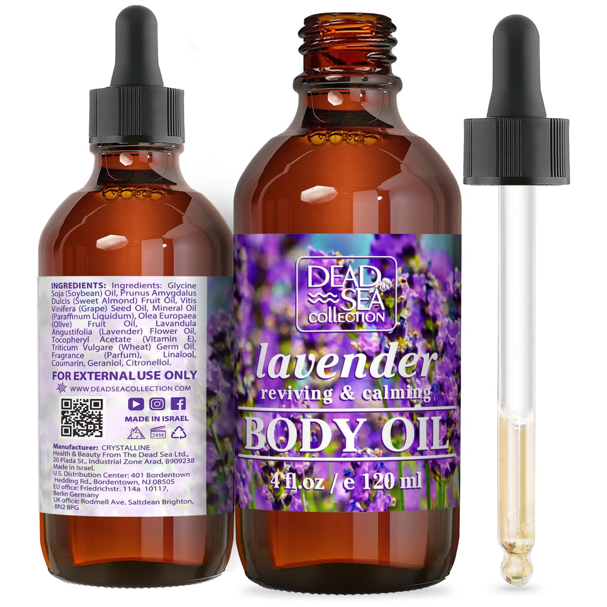 Dead Sea Collection Body Oil with Lavender-Dry Skin Moisturizer and Hydrating Massage Oil-Nourishing Bath Oil-Increase Skin Elasticity and Provide Anti-Aging(4 fl.oz)