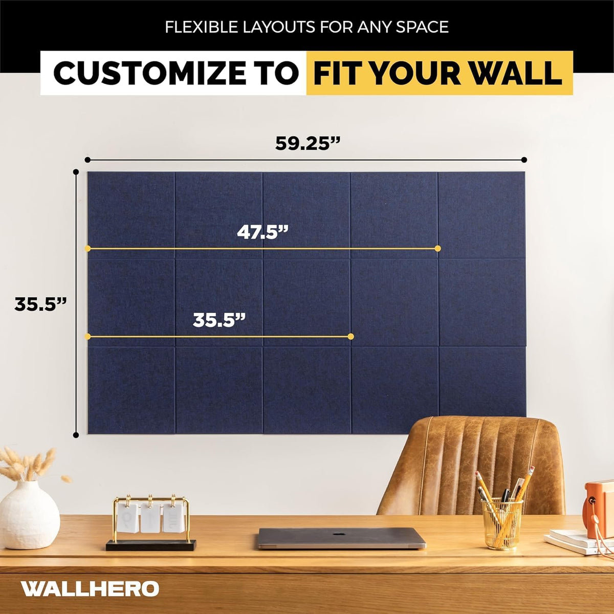 Large Cork Board Alternative | 15 Pack | Sizing Up to 59”x36”, Felt Wall Tiles, Office Wall Decor, Large Cork Boards for Walls, Corkboard, Cork Board for Office, Pin Board, Blue