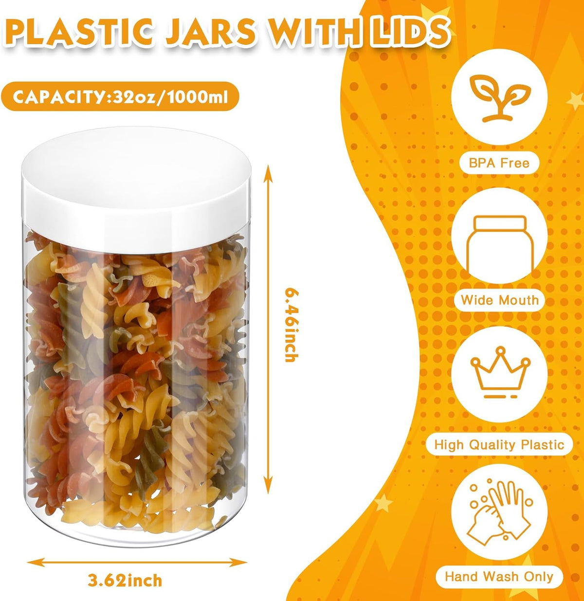SATINIOR 24 Pieces Empty Clear Plastic Jars with Lids Round Storage Containers Wide Mouth for Beauty Product Cosmetic Cream Lotion Liquid Butter Craft and Food(White Lid,32 oz)