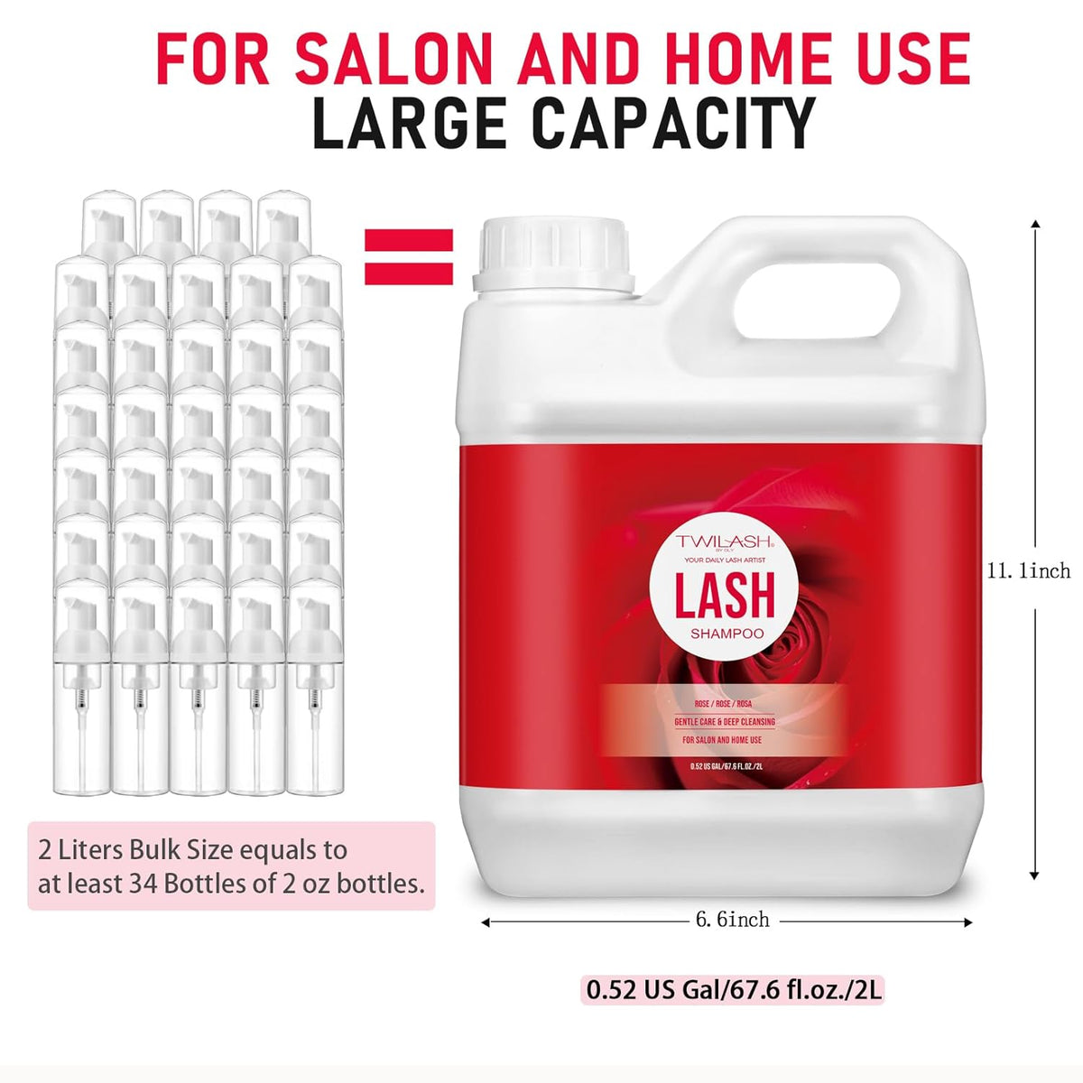 Lash Shampoo Bulk, Eyelash Cleanser for Extensions 2 Liters, Safe Makeup Remover, Non-irritating or Burning Eyelid Foaming Cleanser for Professional Salon and Home Use (Rose-2L)
