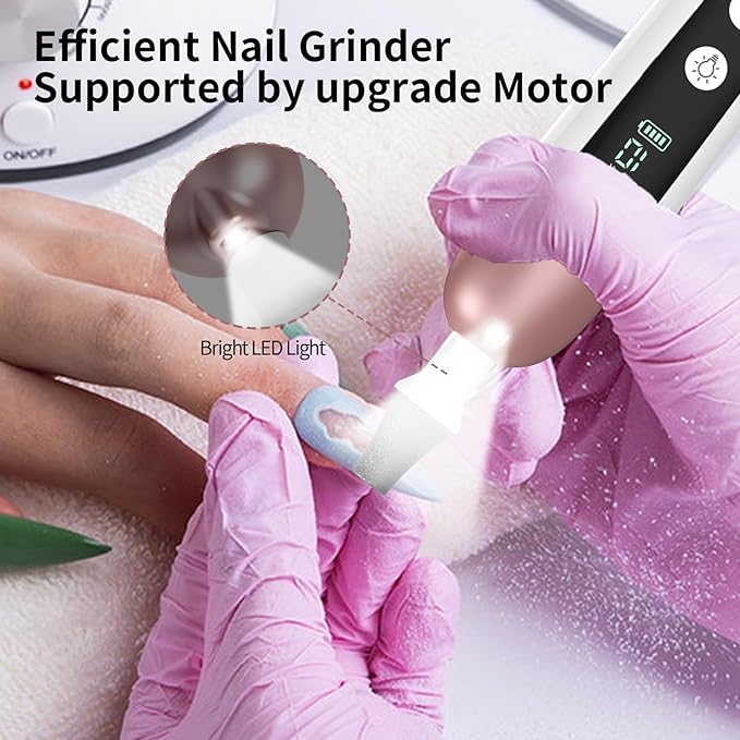 Cordless Electric Nail File Set, Professional Manicure Pedicure Kit, 10 Speed Portable Nail Drill Machine with Memory Modes, Pedicure Tools for feet, Hand Foot Care Tool for Thick Nail Toenail Cuticle