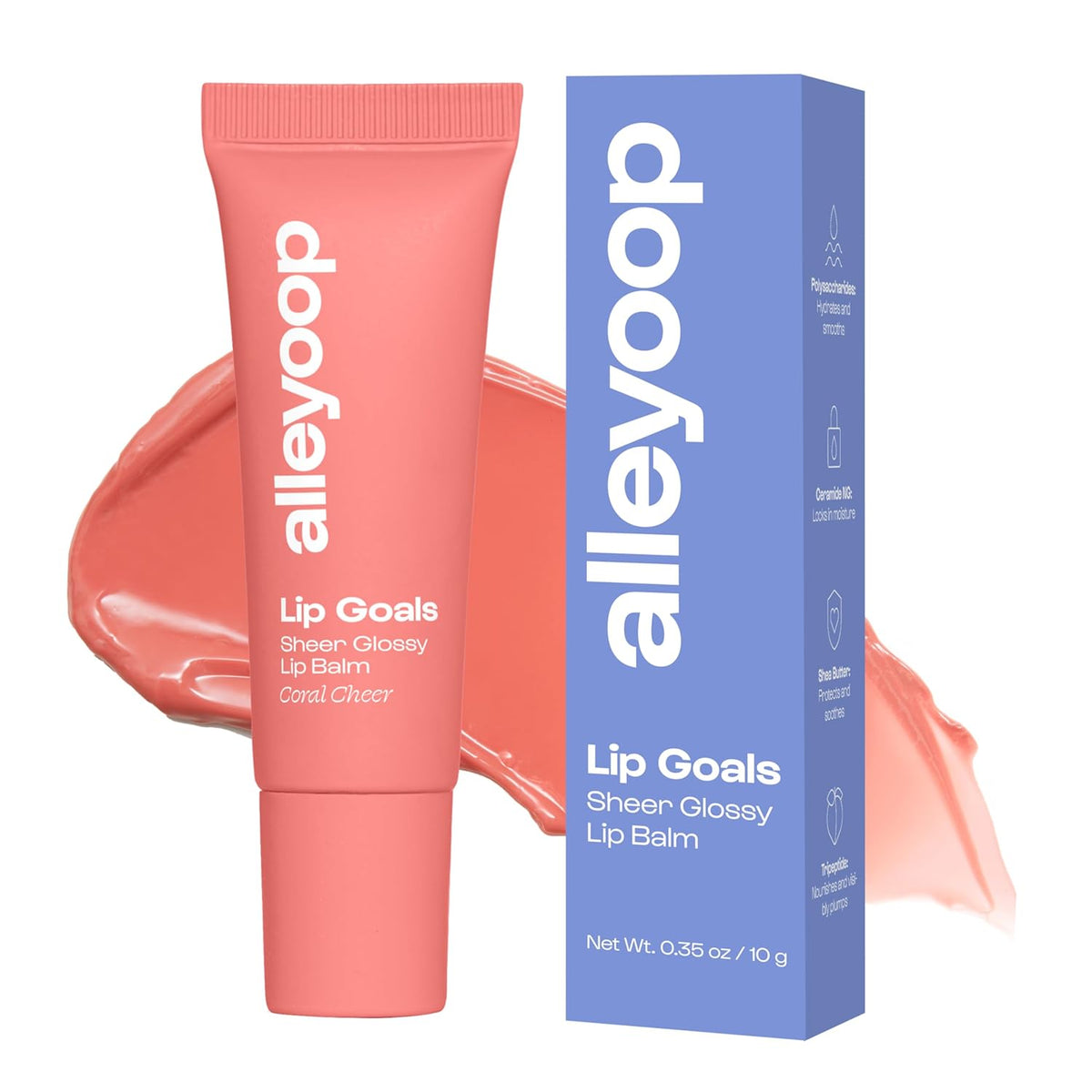 Alleyoop Lip Goals Glossy Lip Balm – Hydrating Tinted Lip-Moisturizer for Women - Vegan LipBalm for Cracked Lips, Moisturizing LipGloss Balm - Lips Treatment & Hydration Care, (Sheer Coral Pink)