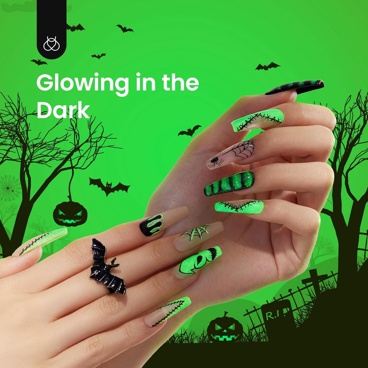 Beetles Halloween Gel Nail Polish, Luminous Green Glow in the Dark Gel Nail Polish Soak off Uv Led Nail Lamp Halloween Nail Art Manicure Salon DIY Home 0.5Oz