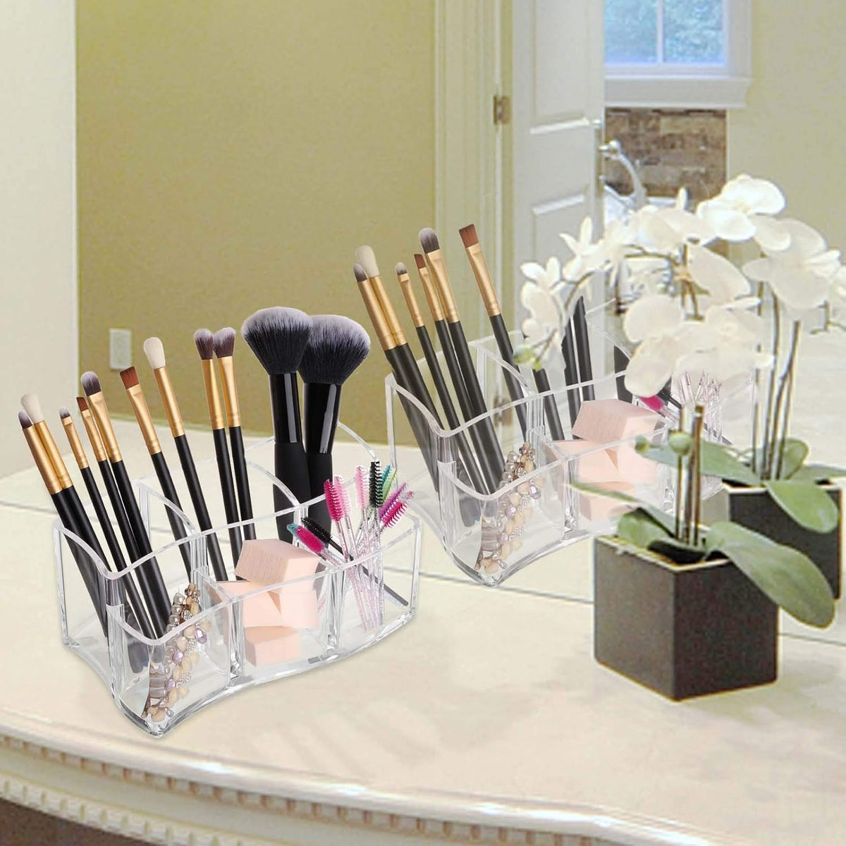 Tbestmax 6 Slot Acrylic Makeup Brushes Holder Organizer, Clear Eyebrow Pen Container Cosmetics Storage