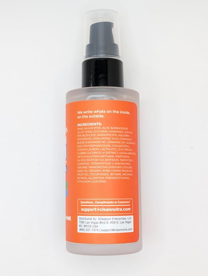 Clean Beauty Snail Mucin Serum Vitamin C Face Serum Anti Aging with Hyaluronic Acid Niacinamide Retinol MSM Aloe Vera & Ceramides, Korean Skin Care Dark Spot Remover for Glowing Skin Beauty, Pack of 1