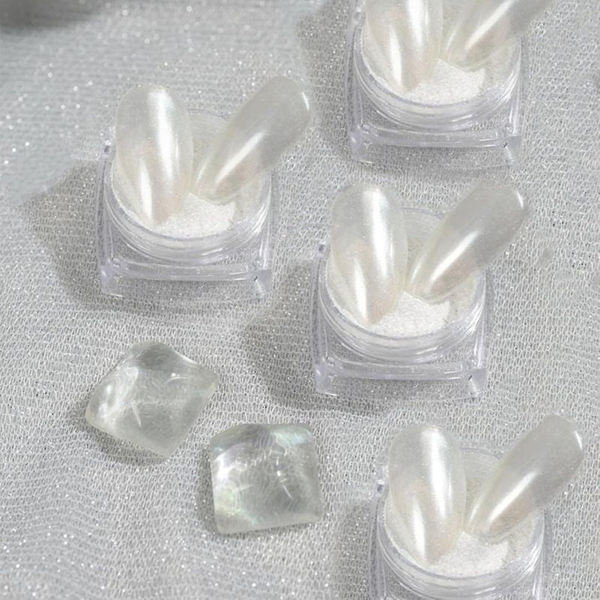 4pc Pearl Chrome Nail Powder Ice Transparent Chrome Powder for Nails, Rainbow Holographic Nail Chrome Powder for Manicure Decorations(4pc White)