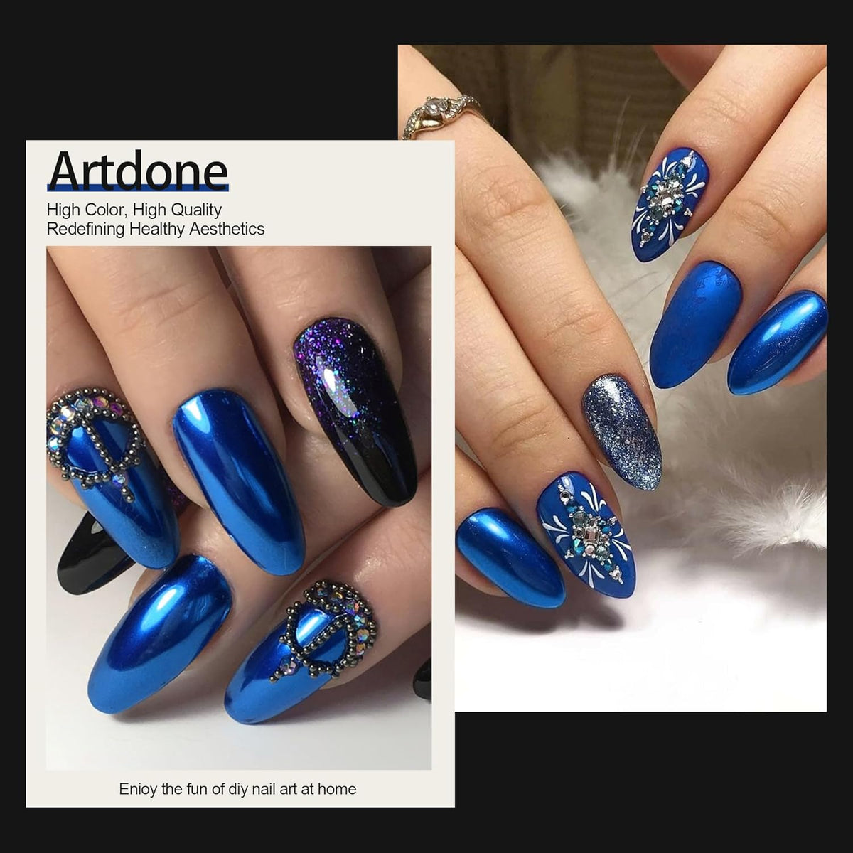 Artdone Chrome Nail Powder, Dark Blue Iridescent Aurora Powder Metallic Mirror Effect Pigment Pearlescent Mermaid Pigment Pearl Glitter Dust Kit, Nail Art Decoration, Resin Craft