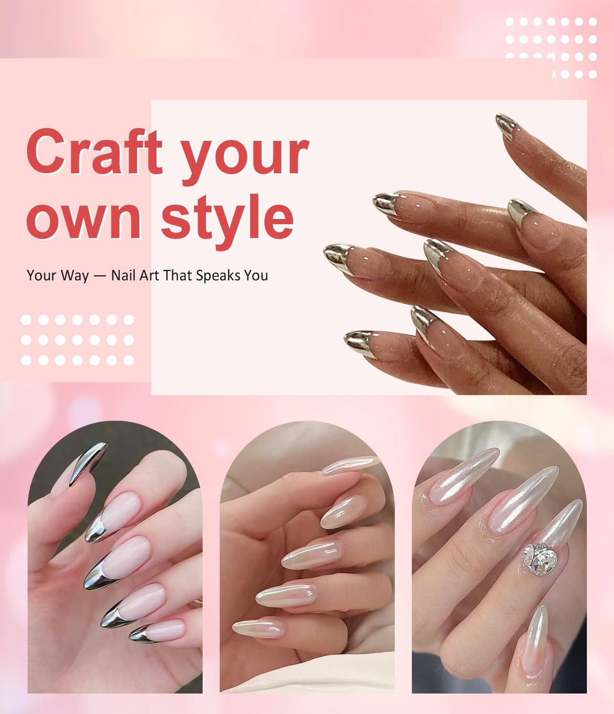 Pearl Chrome Nail Powder BISHENGYF -【Metallic Mirror Effect】Magic Mirror Silver Chrome Nail Powder White Aurora Mermaid Iridescent Nail Chrome Powder Glitter Pigment Dust For Nail Art Decroation DIY