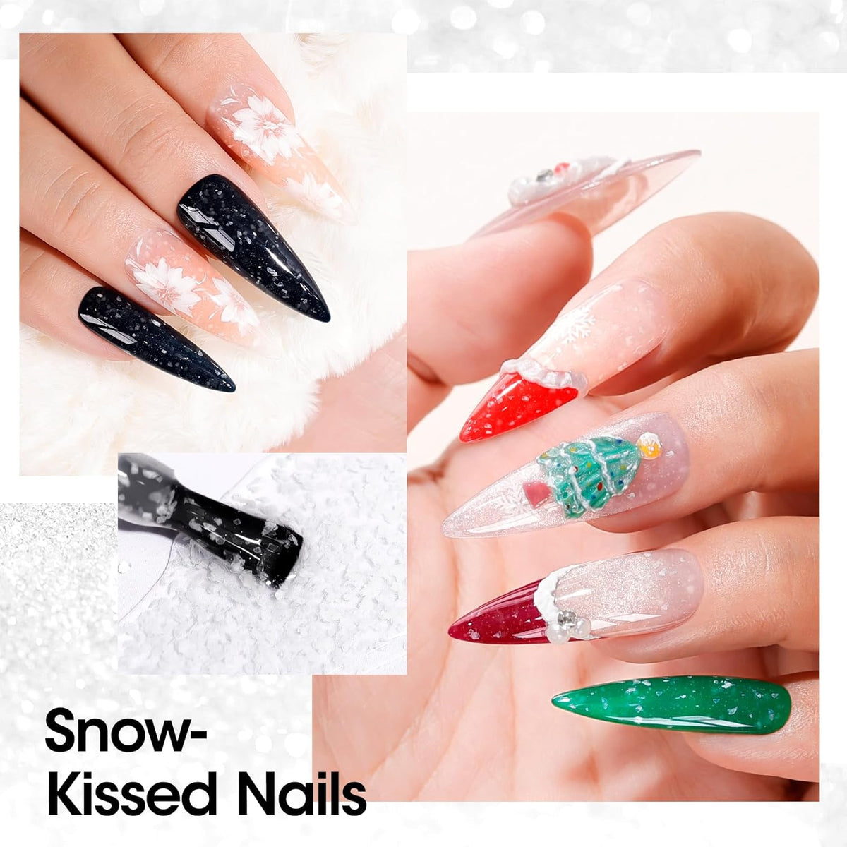 GELLEN Glitter Gel Top Coat, Snowflake Top Coat Nail Polish, Soak off Clear Glossy No Wipe Gel with Shimmer Finish, UV/LED Lamp Needed, Manicure Nail Art Gift for Halloween/Christmas/New Year