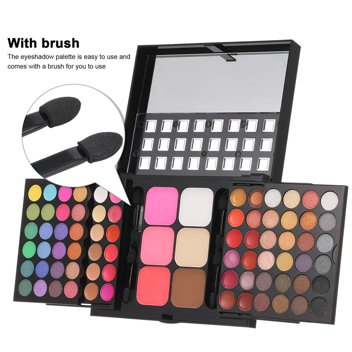 78 Color Makeup Palettes Kit, with 48 Pigmented Shiny Matte Eyeshadow Palette Colorful, 18 Lipstick, 6 Concealer, Blusher, Shading Powder, Dual Sides Sponge Applicators, Cosmetics Gift Set