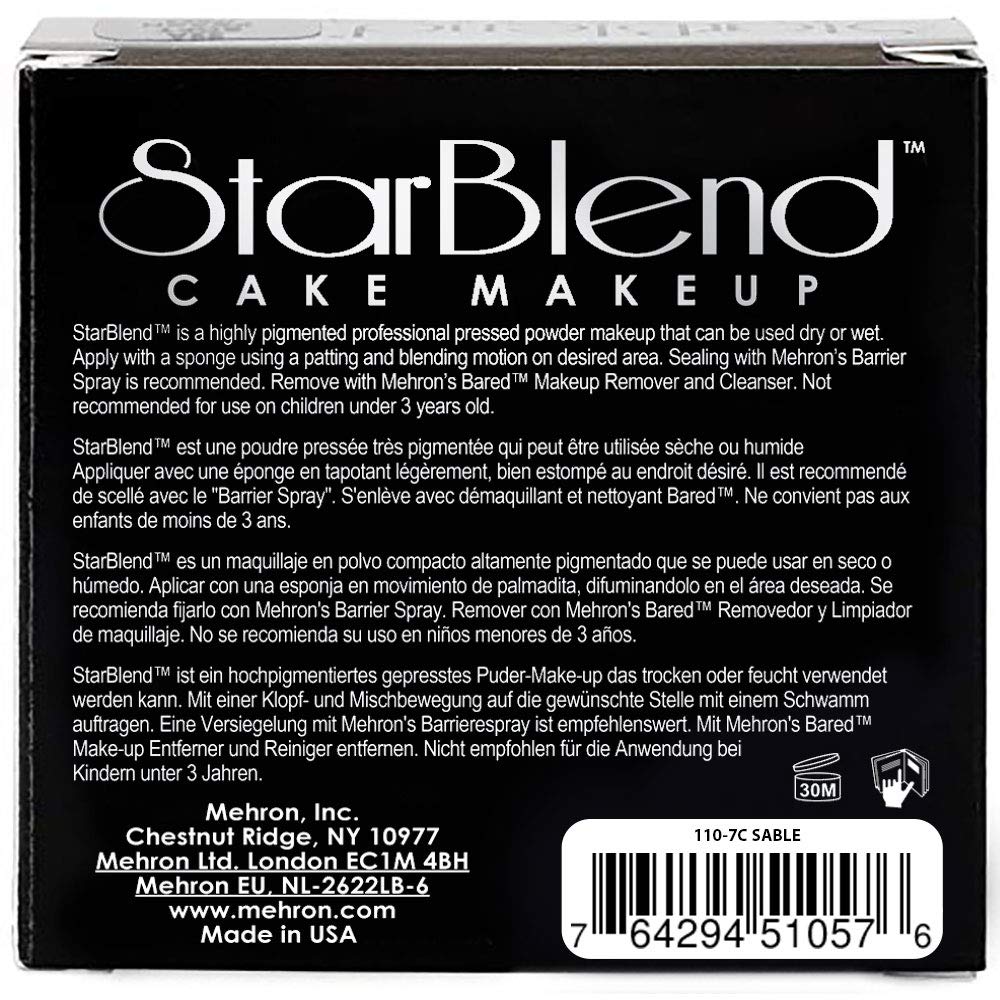 Mehron Makeup StarBlend Cake Makeup | Wet/Dry Pressed Powder Face Makeup | Powder Foundation | Sable Brown Face Paint & Body Paint 2 oz (56g)