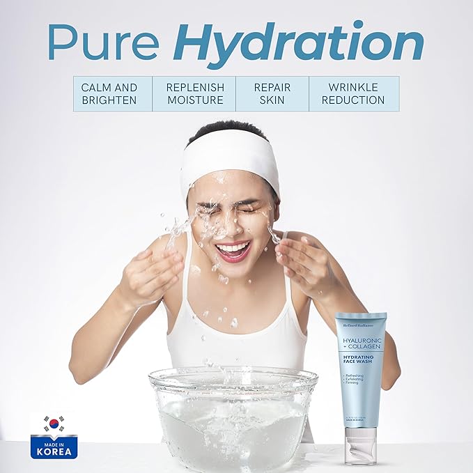 Hyaluronic Acid & Collagen Face Wash – Dermatologist Tested, Anti-Aging, Korean Skin Care, Hydrates Firms Soothes – Clean, Vegan, Gentle Facial Cleanser for Dry Sensitive Skin, 200 ML
