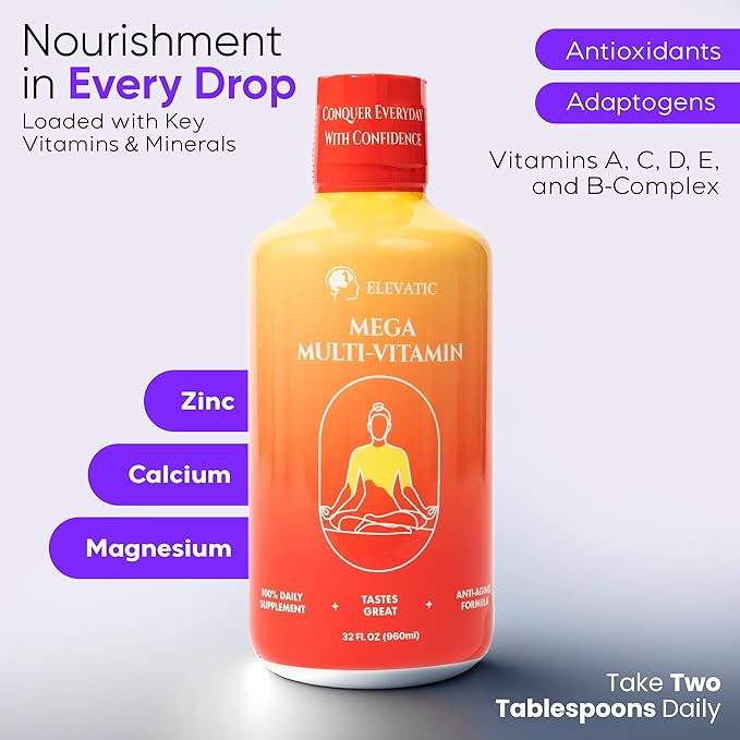 Mega Liquid Multivitamin | 32 Fl.oz (960ml) | Easy to Consume Daily Use Multivitamin Liquid | Nutrition & Immune Support | Packed with Vital Nutrients for All