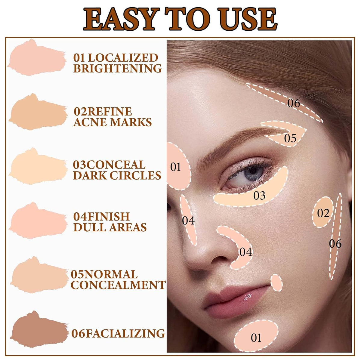 6 Colors Correcting Concealer Contour Palette,Concealer Cream Contour Makeup Palette,Contouring Foundation Highlighting Makeup Kit with Brush（02#）