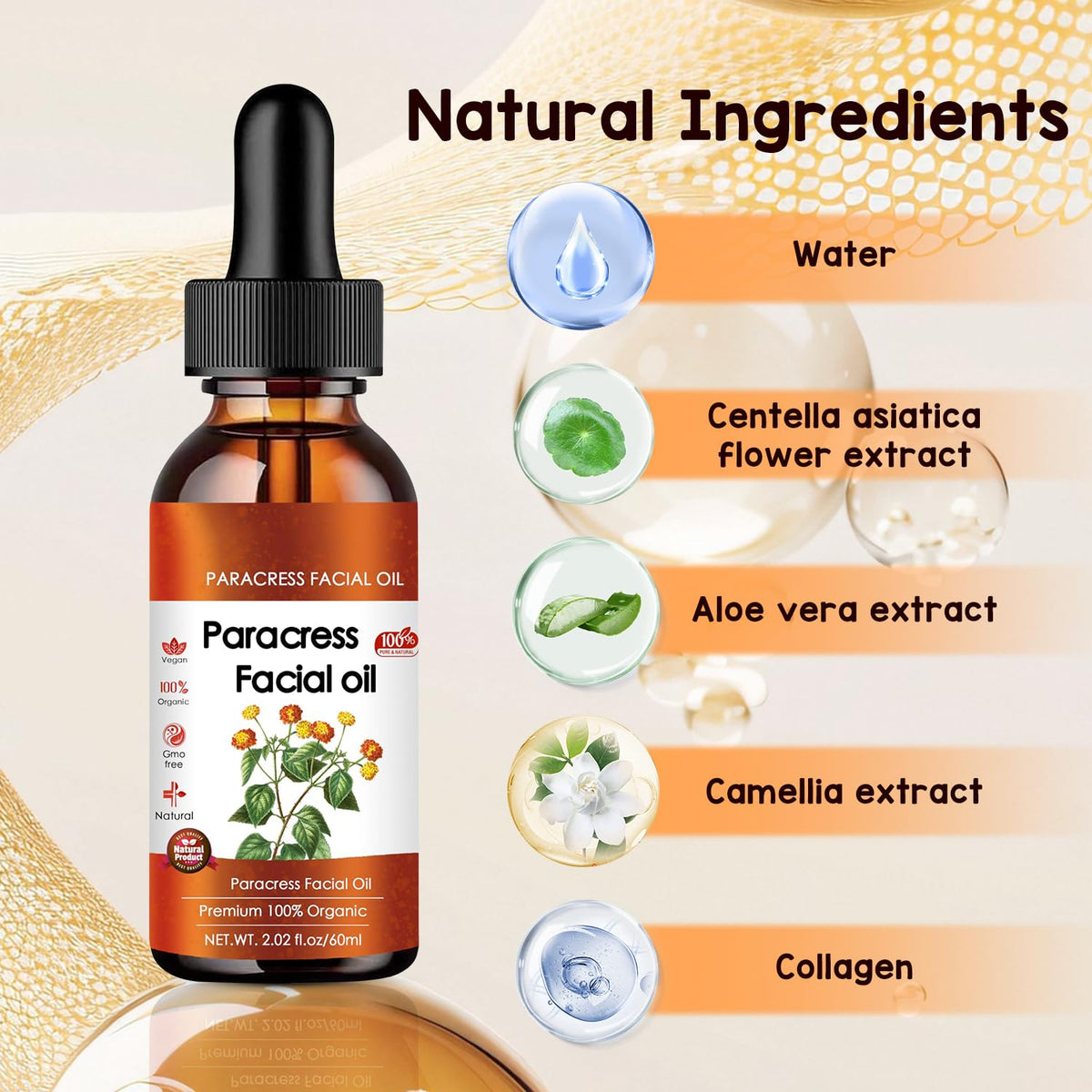 100% Organic Paracress Facial Oil,Paracress Facial Oil,Natural Paracress Extract Oil,Paracress Facial Serum for All Skin Types