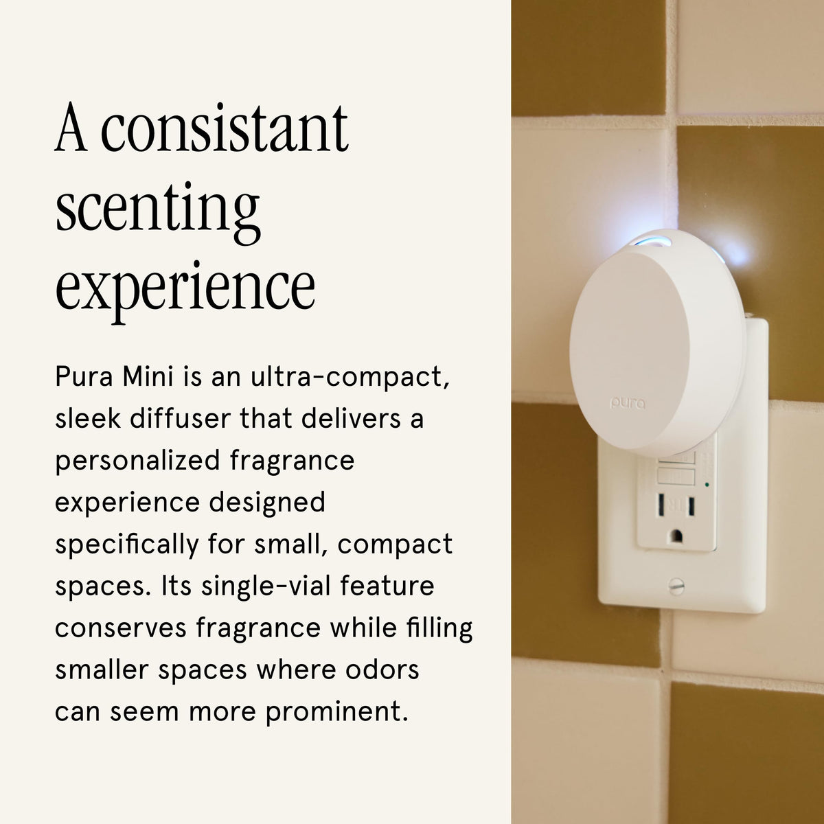 Pura Mini Smart Fragrance Diffuser for Small Spaces Adjustable Smart Home Device with LED Light & Automatic Vial Detection - Includes 1 Scent Refill; Lemon