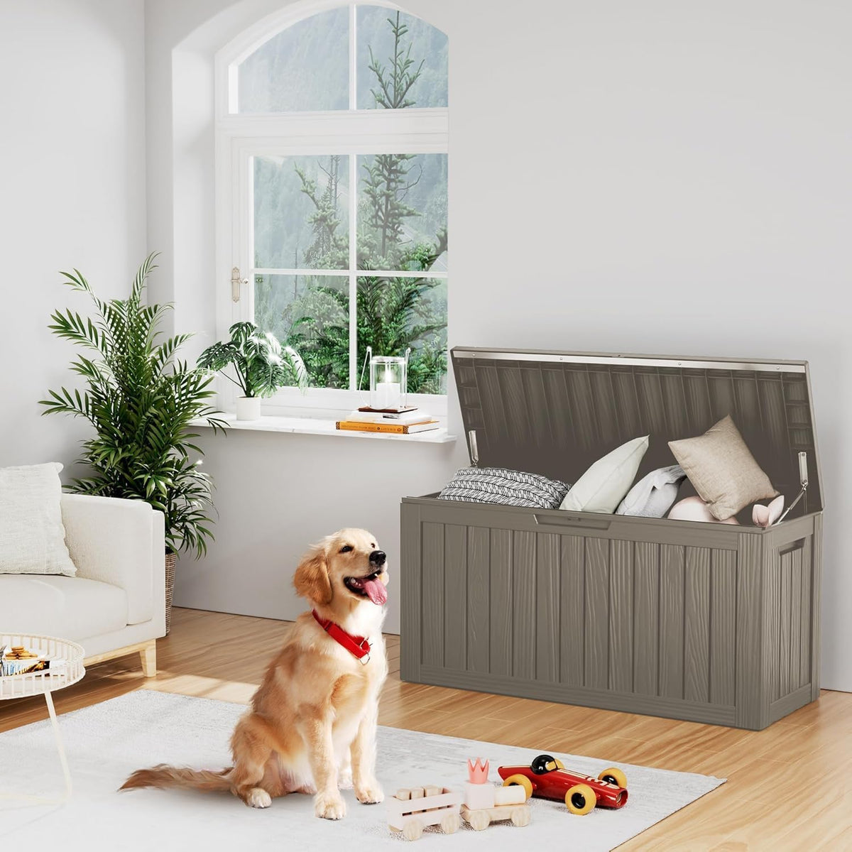 80 Gallon Waterproof Deck Storage - Compact Patio Storage Box & Pool Deck Box, All-Weather Resin Chest with Lock for Cushions & Tools, UV-Resistant, Slate Grey