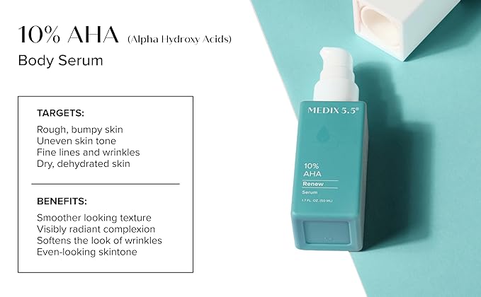 MEDIX 10% Glycolic Acid + Lactic Acid Leave-On Exfoliating Body Gel | AHA Exfoliant Body & Face Serum Refines + Softens Dry Dead Skin, Bumpy Skin, Uneven Skin Tone, KP Bumps, & Wrinkles, 1.7oz, 2PC