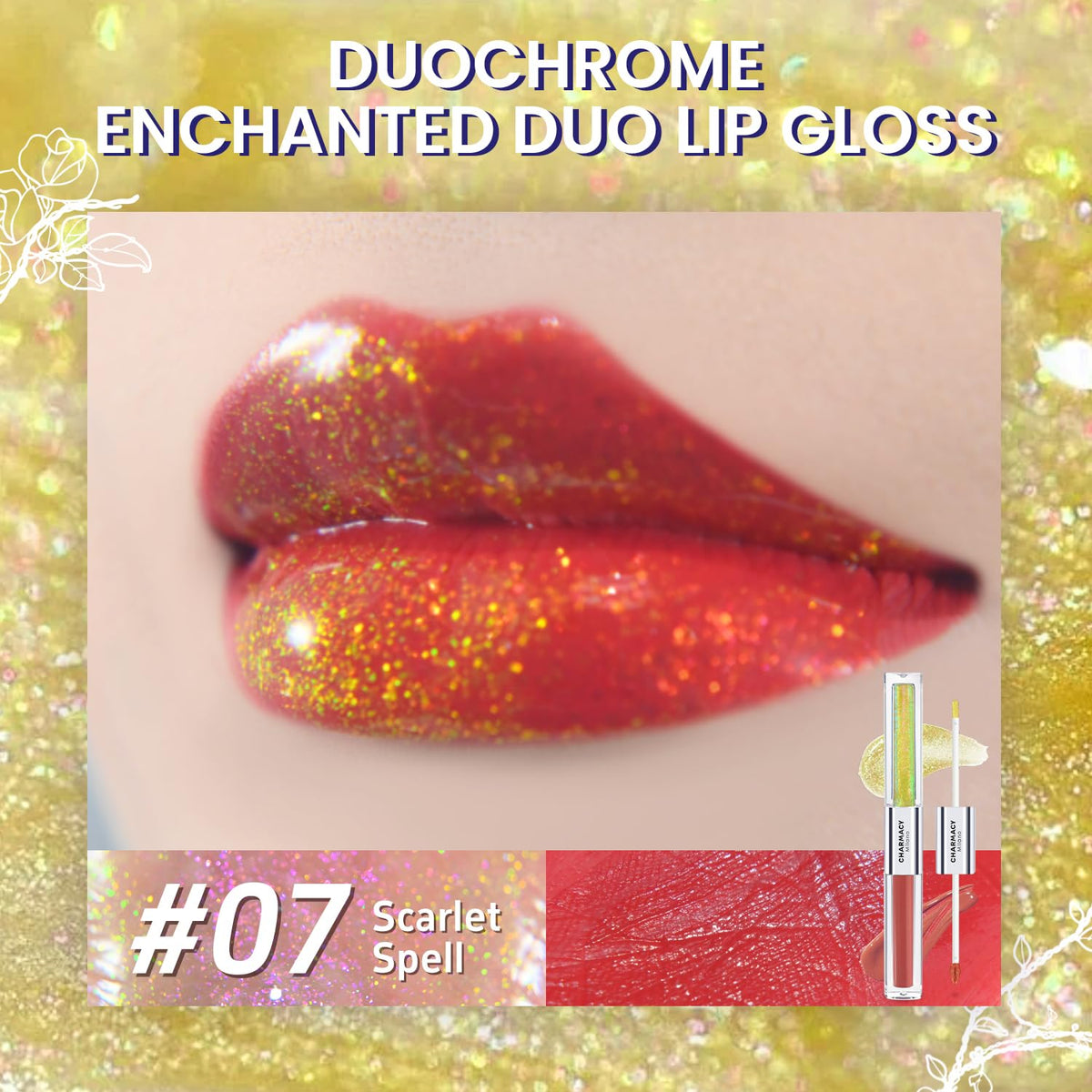 CHARMACY Multichrome Double Head Non-Stick Lip Gloss, Metallic Colourful Lip Glaze, Anti-transfer, Long Lasting Waterproof Liquid Lipstick Makeup (#07)