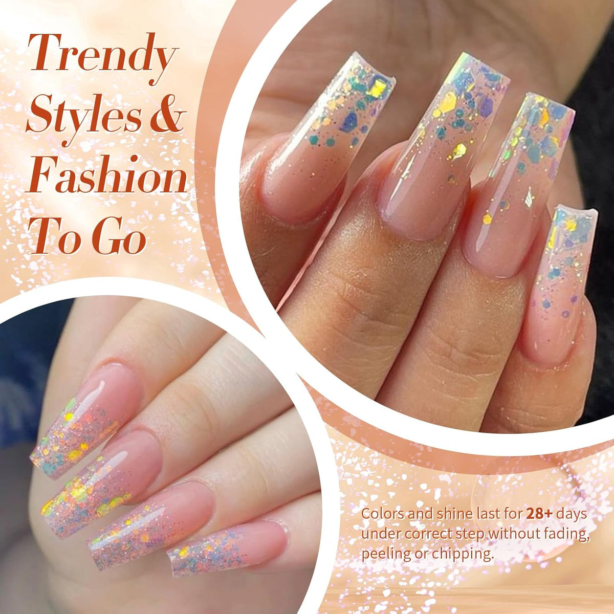 Born Pretty Glitter Sequins Gel Nail Polish, Sparkle Shiny Gel Polish, Pink Blue Gold Platinum Holiday Gift Gel Polish Design, Nail Art Starter Manicure Salon DIY at Home 7ML 6PCS