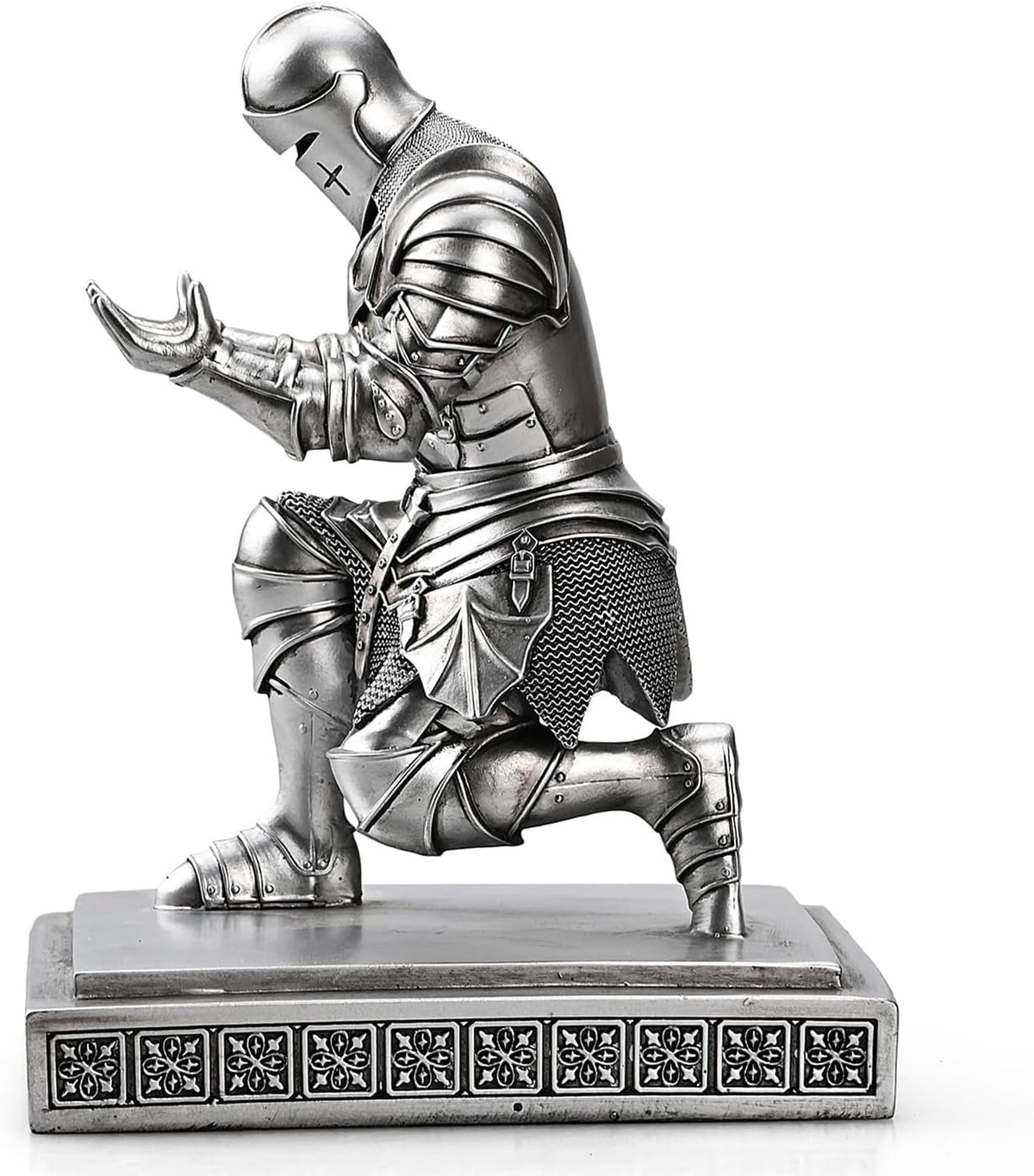 Medieval Armored Warrior Knight Pen Holder Desk Organizers and Accessories Resin Pencil Holder Paperweight as Gift with a Cool Letter Opener for Desk (Silver)