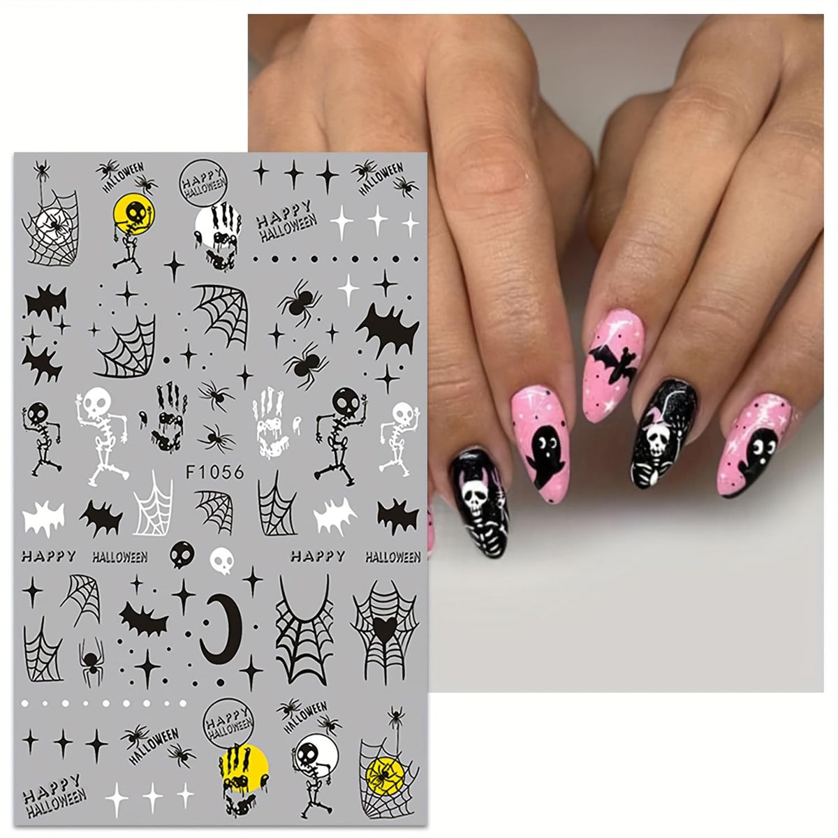 5 Sheets Halloween Nail Art Stickers 3D Self-Adhesive DIY Nail Decal with Cute Ghost Pumpkins Skull Spider Web Design Nail Art Stickers Decal for Women Girls Halloween Nails Decoration Accessories