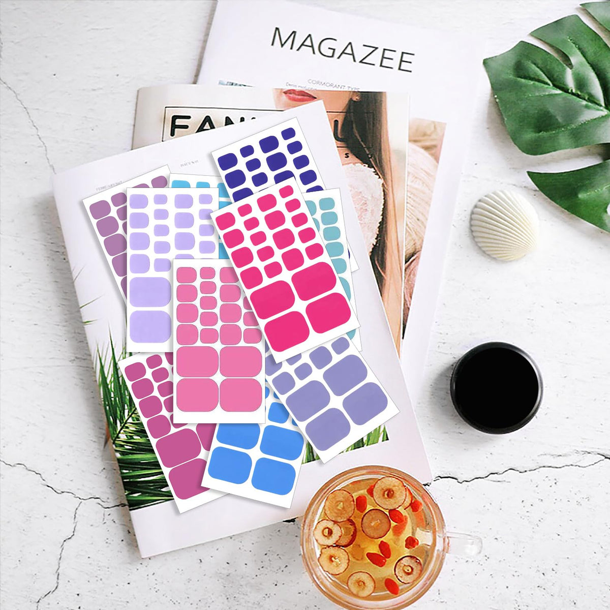 SILPECWEE 20 Sheets Toe Nail Stickers Full Nail Wraps for Women Solid Color Toenail Polish Strips Self Adhesive Toes Sticker Nail Polish Gel Toenails Stickers with 1pc Nail File